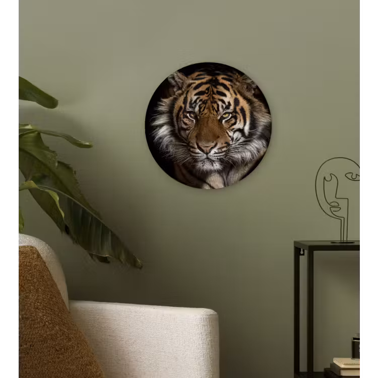 Tijger - Wilde dieren - Portret Wandcirkel kunststof plaat 5mm dik klein -sfeer3