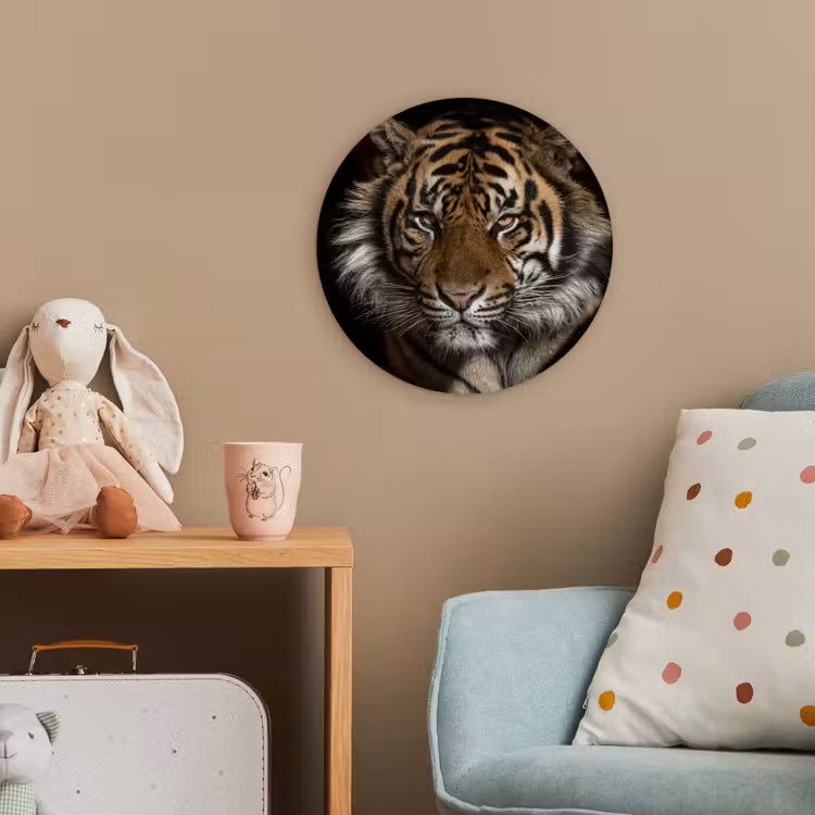 Tijger - Wilde dieren - Portret Wandcirkel kunststof plaat 5mm dik klein -tsfeer1_kind
