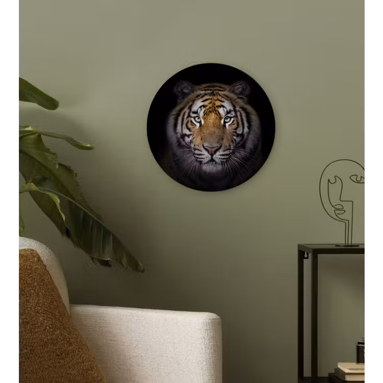 Tijger - Wilde dieren - Portret - Zwart - Dieren Wandcirkel kunststof plaat 5mm dik klein -sfeer3