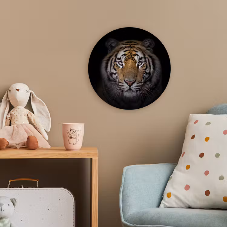 Tijger - Wilde dieren - Portret - Zwart - Dieren Wandcirkel kunststof plaat 5mm dik klein -tsfeer1_kind