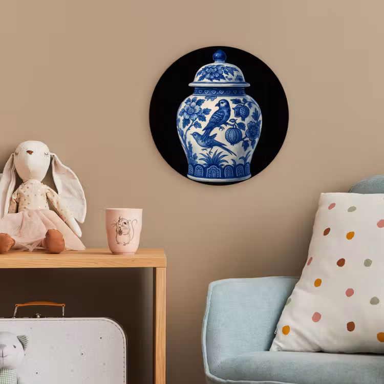 Pot - Delfts Blauw - Bloemen Wandcirkel kunststof plaat 5mm dik klein -tsfeer1_kind