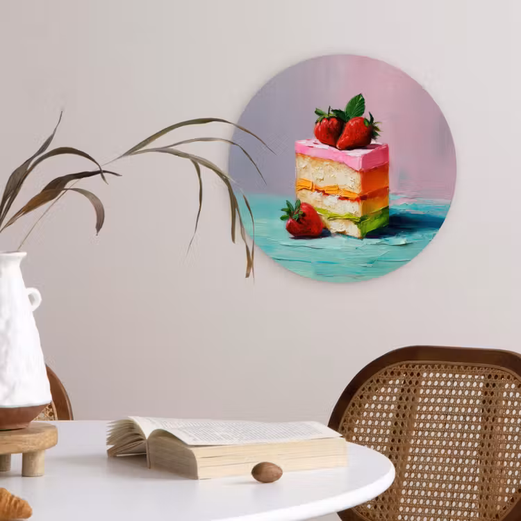 Taartje - Aardbeien - Glazuur - Kleurrijk Wandcirkel kunststof plaat 5mm dik klein -sfeer4