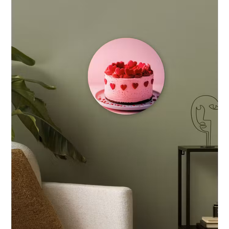 Taart - Hart - Roze Wandcirkel kunststof plaat 5mm dik klein -sfeer3