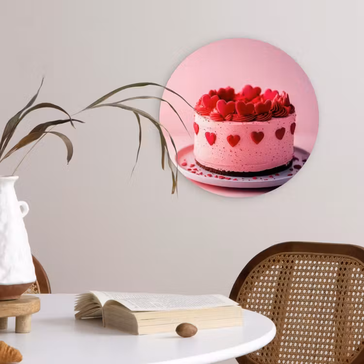 Taart - Hart - Roze Wandcirkel kunststof plaat 5mm dik klein -sfeer4