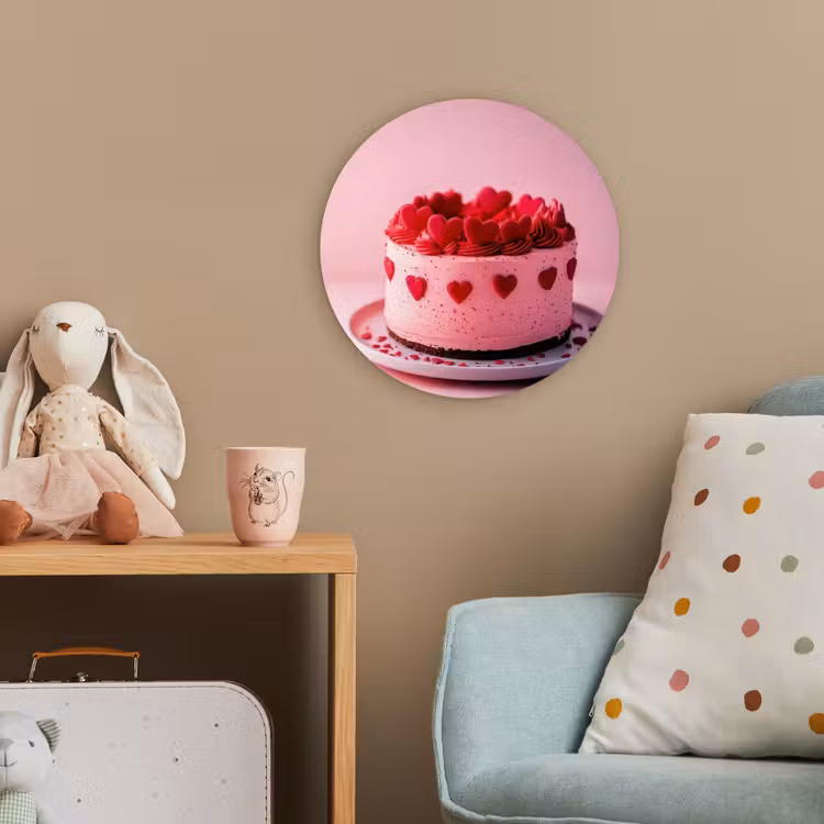 Taart - Hart - Roze Wandcirkel kunststof plaat 5mm dik klein -tsfeer1_kind