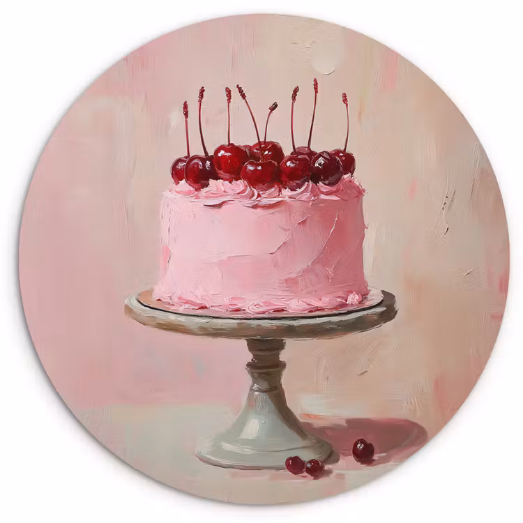 Taart - Pink - Cherry Wandcirkel kunststof plaat 5mm dik klein -3d