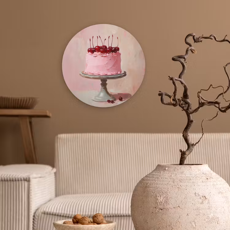 Taart - Pink - Cherry Wandcirkel kunststof plaat 5mm dik klein -sfeer1