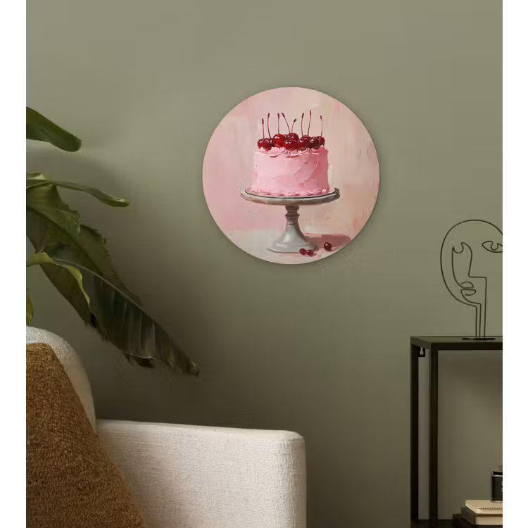 Taart - Pink - Cherry Wandcirkel kunststof plaat 5mm dik klein -sfeer3