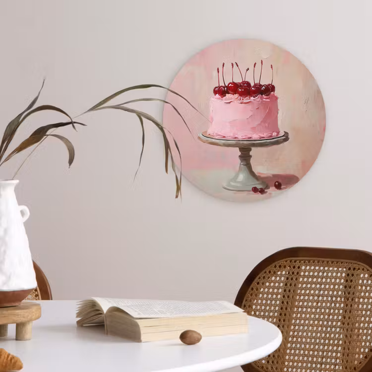 Taart - Pink - Cherry Wandcirkel kunststof plaat 5mm dik klein -sfeer4