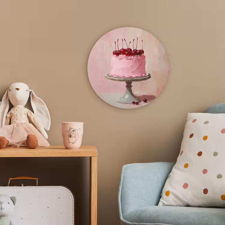Taart - Pink - Cherry Wandcirkel kunststof plaat 5mm dik klein -tsfeer1_kind