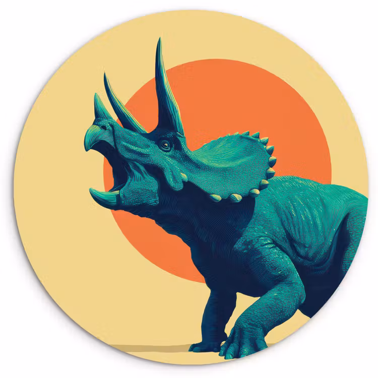 Triceratops - Cirkel - Oranje - Hoorns Wandcirkel kunststof plaat 5mm dik klein -3d