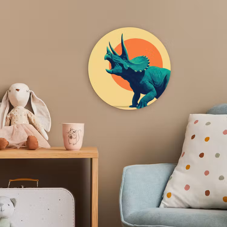 Triceratops - Cirkel - Oranje - Hoorns Wandcirkel kunststof plaat 5mm dik klein -tsfeer1_kind