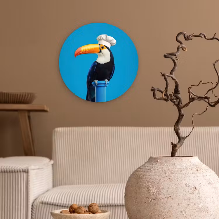 Tucan - Sokkel - Vogel - Koksmuts Wandcirkel kunststof plaat 5mm dik klein -sfeer1