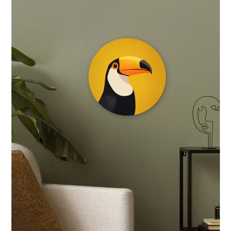 Toekan - Minimalistisch - Snavel - Oranje Wandcirkel kunststof plaat 5mm dik klein -sfeer3