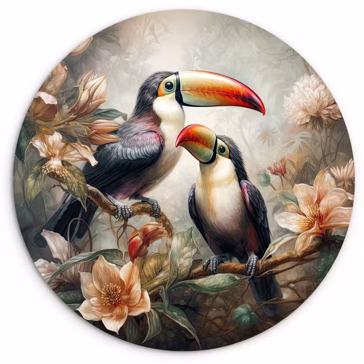 Toekan - Vogels - Bloemen - Jungle Wandcirkel kunststof plaat 5mm dik klein -3d