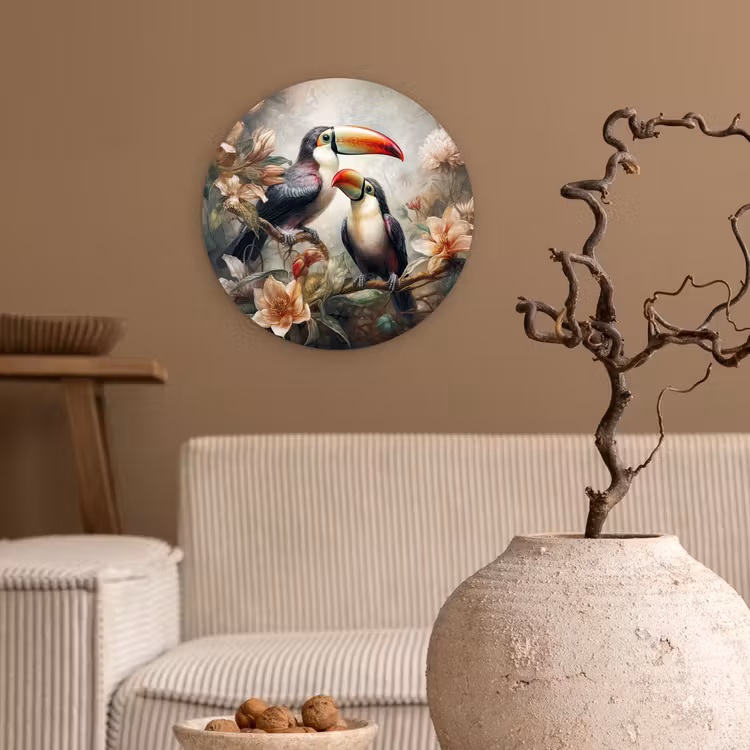 Toekan - Vogels - Bloemen - Jungle Wandcirkel kunststof plaat 5mm dik klein -sfeer1