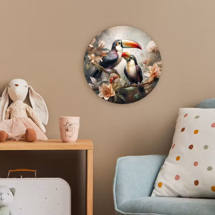 Toekan - Vogels - Bloemen - Jungle Wandcirkel kunststof plaat 5mm dik klein -tsfeer1_kind
