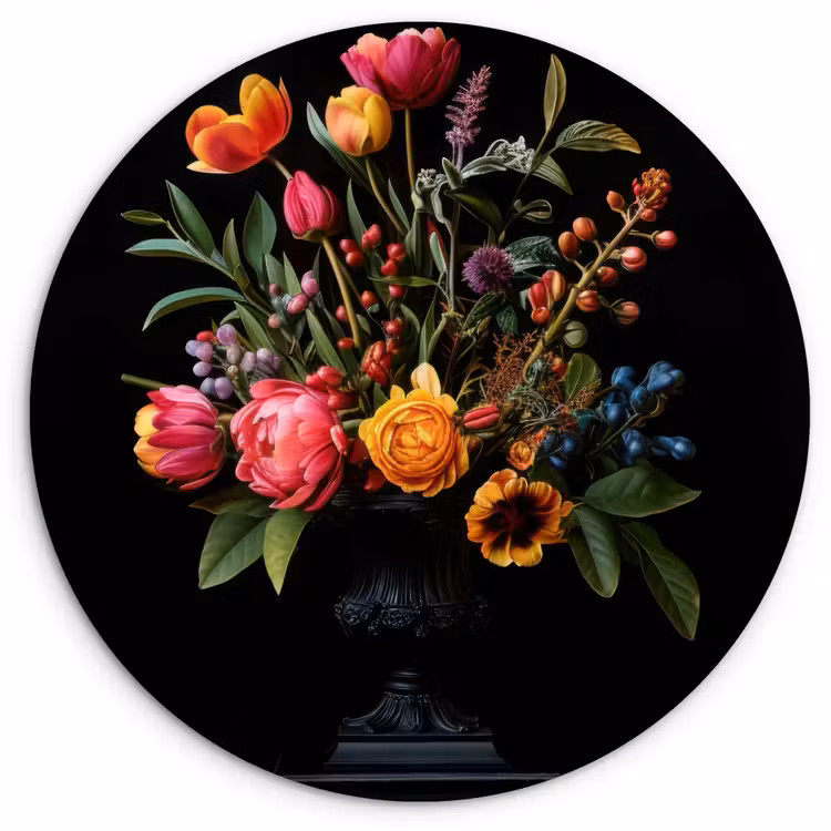 Tulpen - Bessen - Boeket - Vaas Wandcirkel kunststof plaat 5mm dik klein -3d