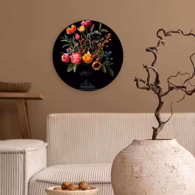 Tulpen - Bessen - Boeket - Vaas Wandcirkel kunststof plaat 5mm dik klein -sfeer1