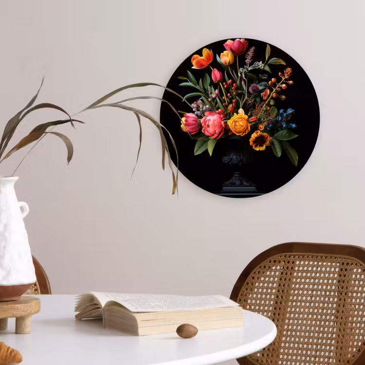 Tulpen - Bessen - Boeket - Vaas Wandcirkel kunststof plaat 5mm dik klein -sfeer4
