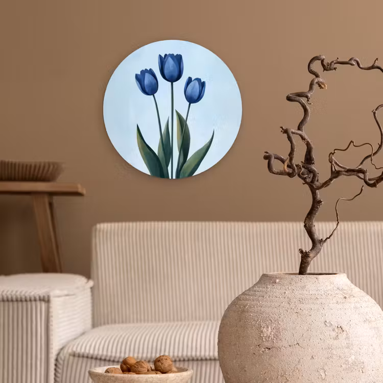 Tulpen - Blauw - Bladeren Wandcirkel kunststof plaat 5mm dik klein -sfeer1