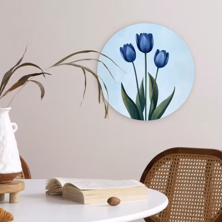 Tulpen - Blauw - Bladeren Wandcirkel kunststof plaat 5mm dik klein -sfeer4