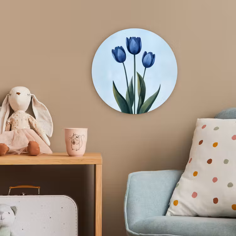Tulpen - Blauw - Bladeren Wandcirkel kunststof plaat 5mm dik klein -tsfeer1_kind
