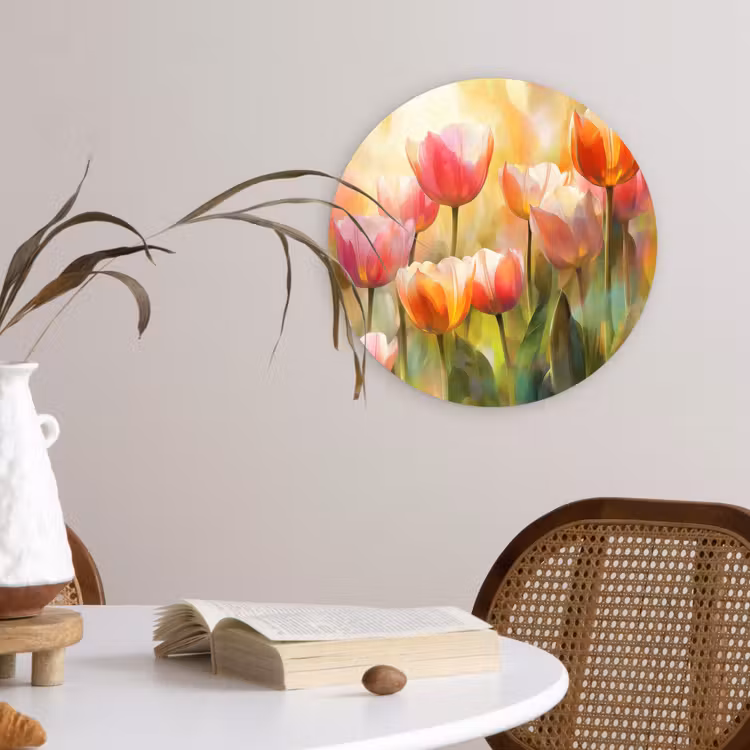 Tulpen - Sprookjesachtig - Kleurrijk Wandcirkel kunststof plaat 5mm dik klein -sfeer4