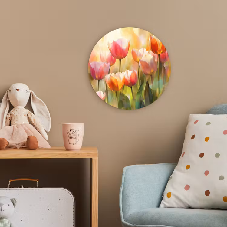 Tulpen - Sprookjesachtig - Kleurrijk Wandcirkel kunststof plaat 5mm dik klein -tsfeer1_kind