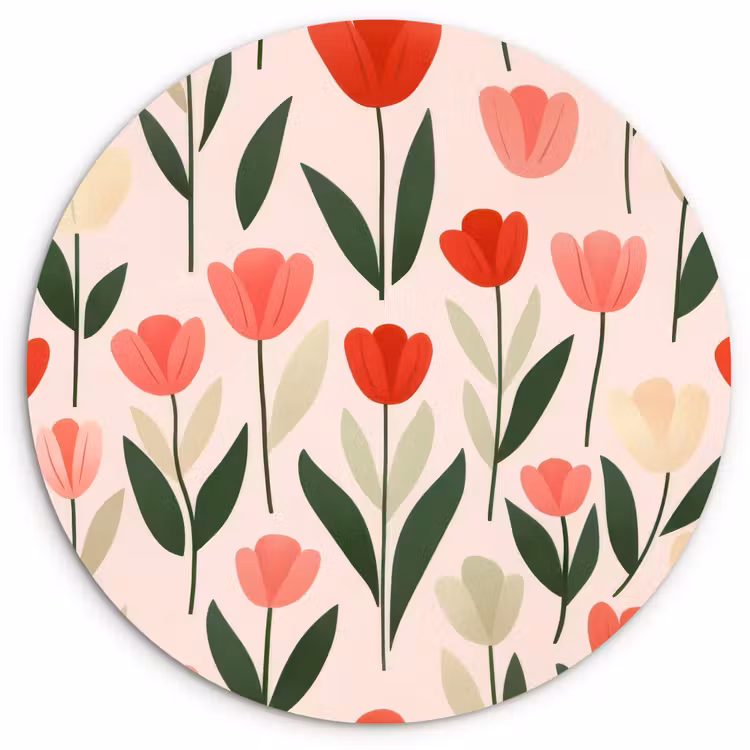 Tulpen - Modern - Roze Wandcirkel kunststof plaat 5mm dik klein -3d