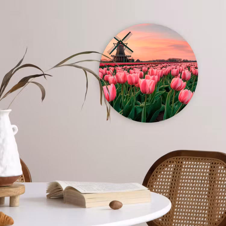 Tulpen - Molen - Nederland Wandcirkel kunststof plaat 5mm dik klein -sfeer4