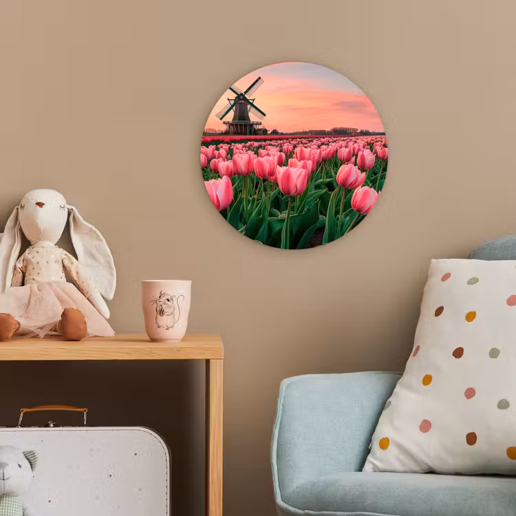 Tulpen - Molen - Nederland Wandcirkel kunststof plaat 5mm dik klein -tsfeer1_kind