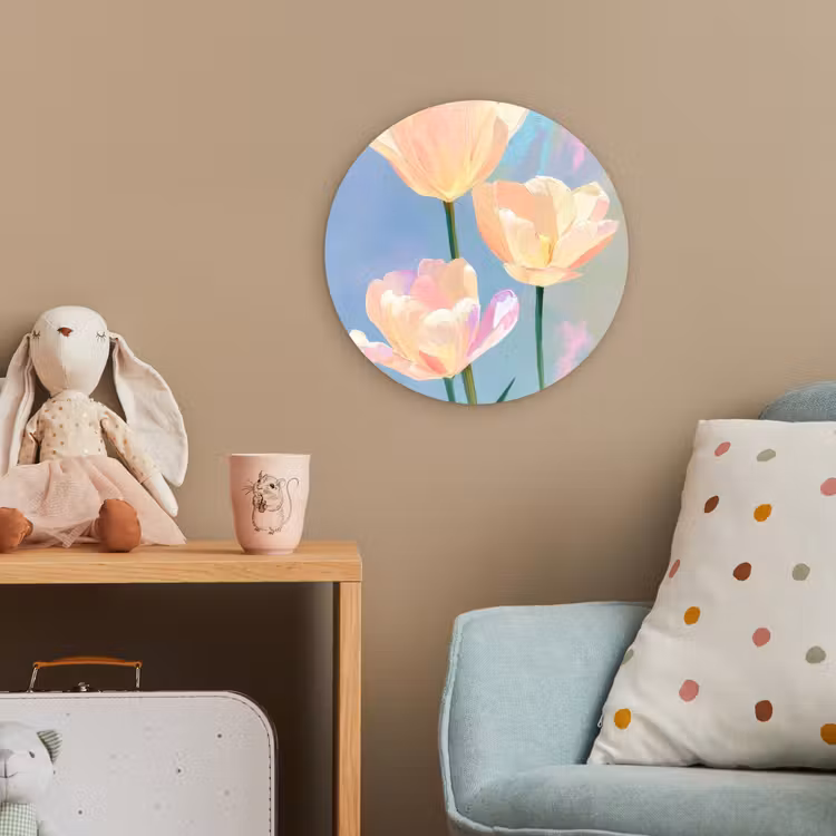 Tulpen - Roze accenten - Blauw Wandcirkel kunststof plaat 5mm dik klein -tsfeer1_kind