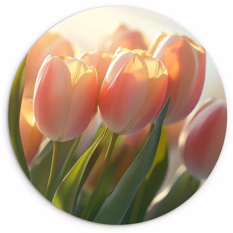 Tulpen - Roze - Zonnestralen Wandcirkel kunststof plaat 5mm dik klein -3d