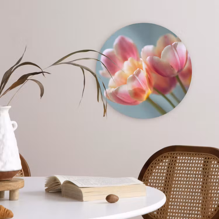 Tulpen - Roze - Stelen Wandcirkel kunststof plaat 5mm dik klein -sfeer4