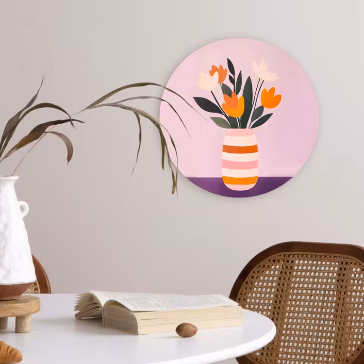 Tulpen - Vaas - Strepen - Paars Wandcirkel kunststof plaat 5mm dik klein -sfeer4