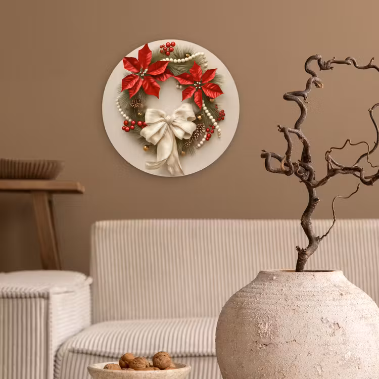 Deurkrans - Strik - Kerst - Rood - Groen Wandcirkel kunststof plaat 5mm dik klein -sfeer1