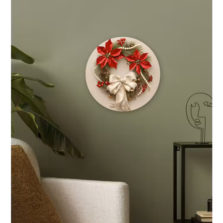 Deurkrans - Strik - Kerst - Rood - Groen Wandcirkel kunststof plaat 5mm dik klein -sfeer3