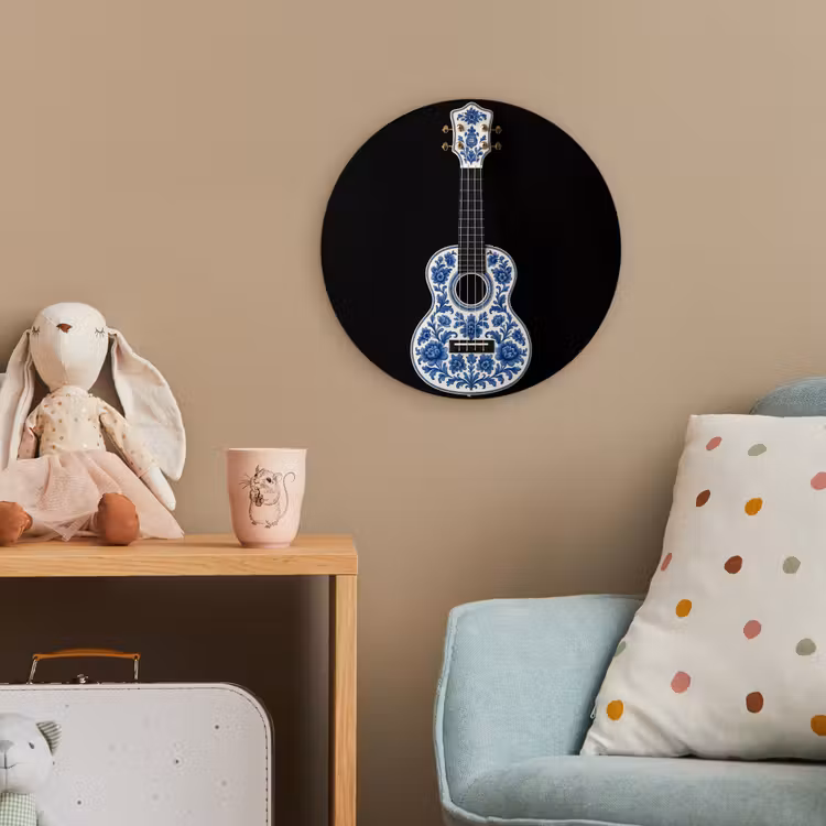 Ukelele - Delfts - Blauw - Muziek Wandcirkel kunststof plaat 5mm dik klein -tsfeer1_kind