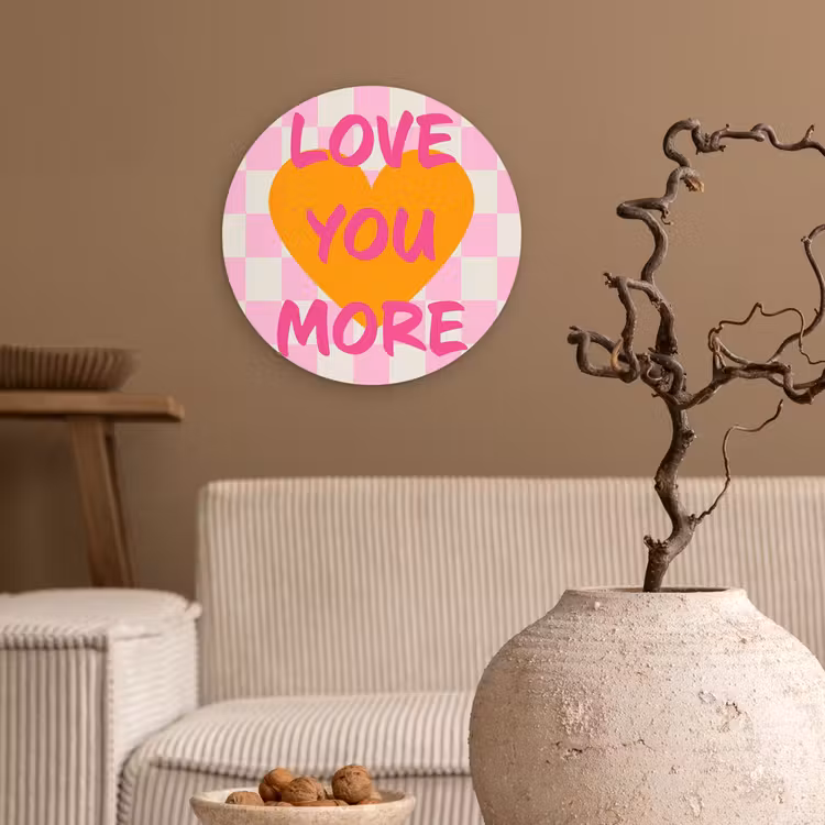 Valentijn - Love - Roze - Oranje Wandcirkel kunststof plaat 5mm dik klein -sfeer1