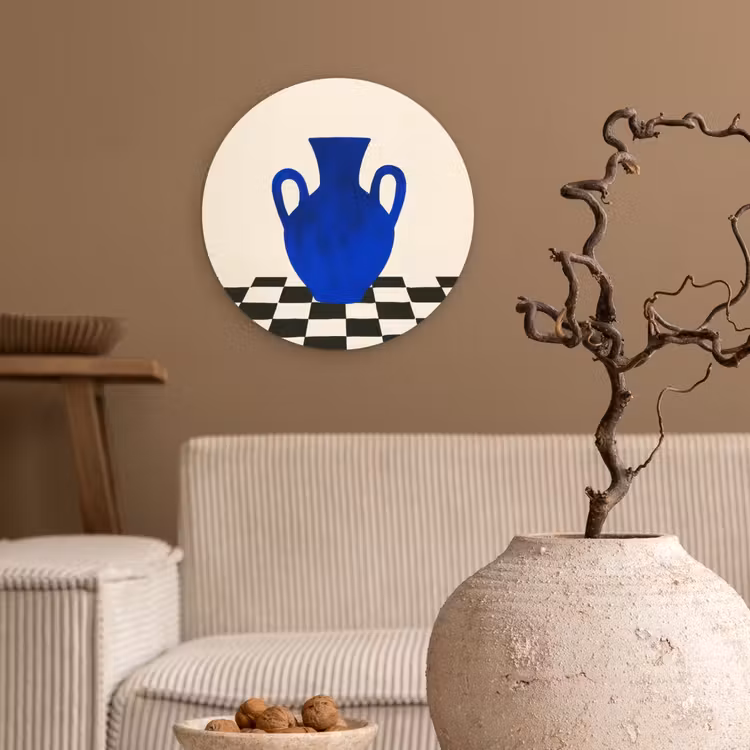 Vaas - Blauw - Geblokt - Modern Wandcirkel kunststof plaat 5mm dik klein -sfeer1