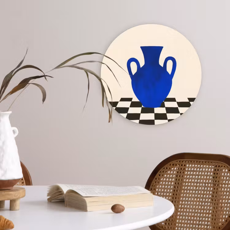Vaas - Blauw - Geblokt - Modern Wandcirkel kunststof plaat 5mm dik klein -sfeer4