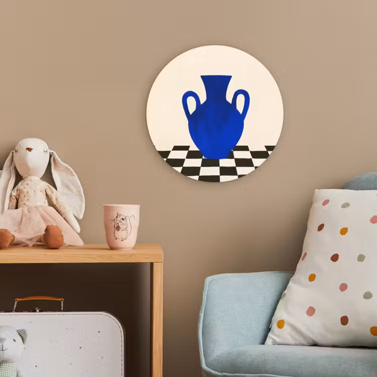 Vaas - Blauw - Geblokt - Modern Wandcirkel kunststof plaat 5mm dik klein -tsfeer1_kind