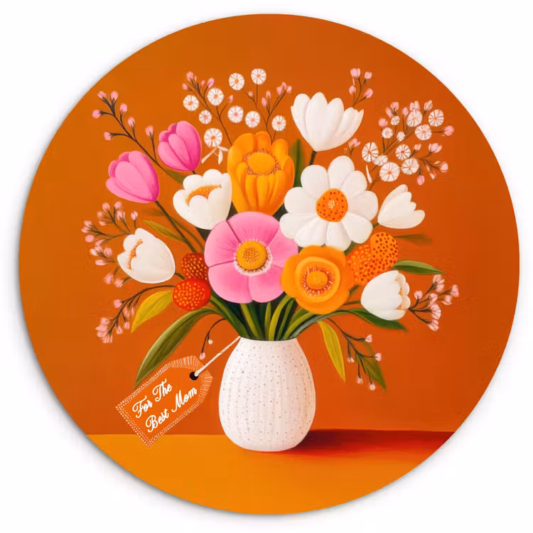 Vaas - Bloemen - Oranje Wandcirkel kunststof plaat 5mm dik klein -3d