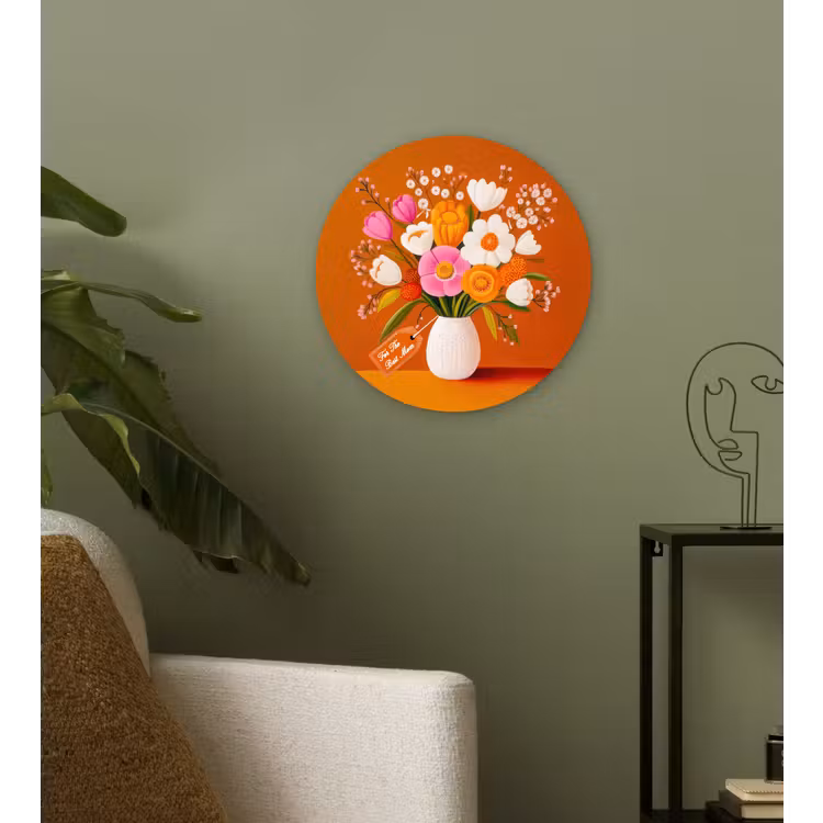 Vaas - Bloemen - Oranje Wandcirkel kunststof plaat 5mm dik klein -sfeer3