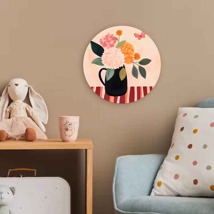 Vaas - Bloemen - Vlinder - Rood Wandcirkel kunststof plaat 5mm dik klein -tsfeer1_kind