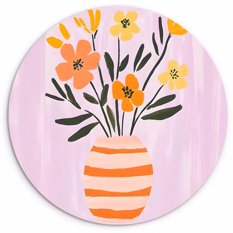 Vaas - Gestreept - Bloemen - Oranje Wandcirkel kunststof plaat 5mm dik klein -3d