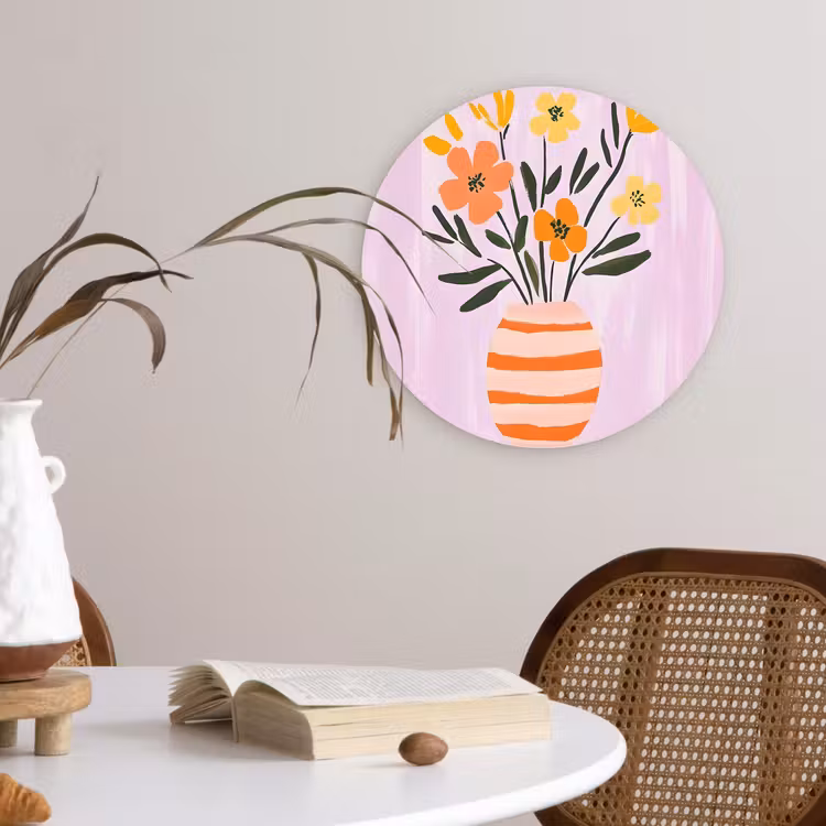 Vaas - Gestreept - Bloemen - Oranje Wandcirkel kunststof plaat 5mm dik klein -sfeer4