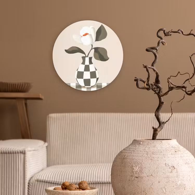 Vaas - Geruit - Groen - Bloem Wandcirkel kunststof plaat 5mm dik klein -sfeer1