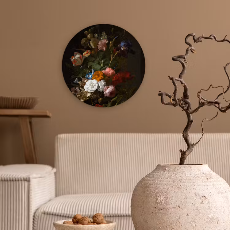 Vaas met bloemen - Schilderij van Rachel Ruysch Wandcirkel kunststof plaat 5mm dik klein -sfeer1